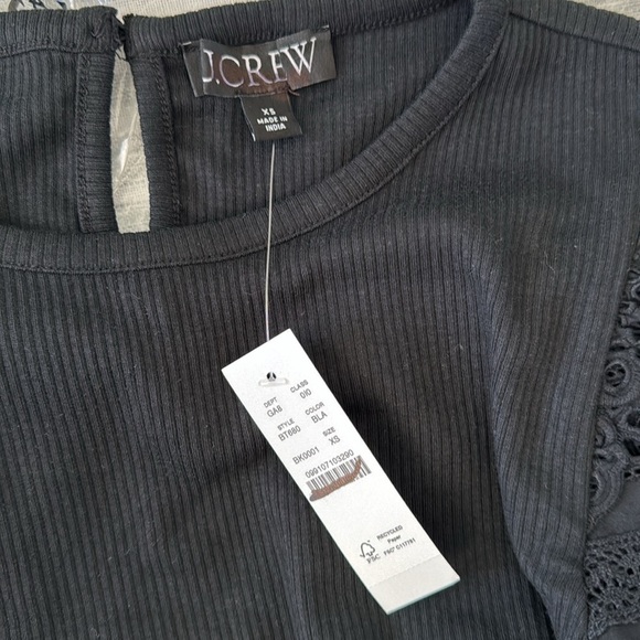 J. Crew Ruffle trim eyelet top in vintage rib shirt BT680 Black XS - Picture 4 of 5